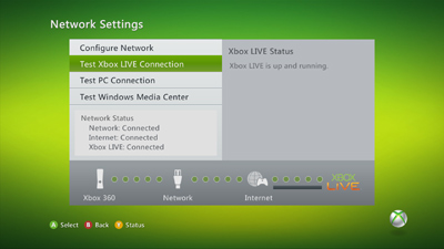 Επιλέξτε "Test Xbox LIVE Connection" Επιλέξτε "Test Xbox LIVE Connection"