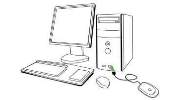 Illustrazione di un connettore USB del ricevitore per giochi wireless Xbox 360 collegato a una porta USB nella parte anteriore di un computer.