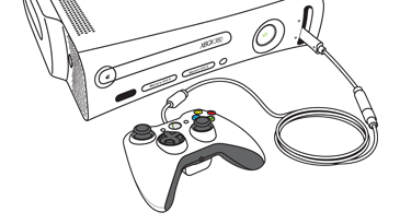 Кабель соединяет проводной контроллер к передней поверхности исходной консоли Xbox 360.